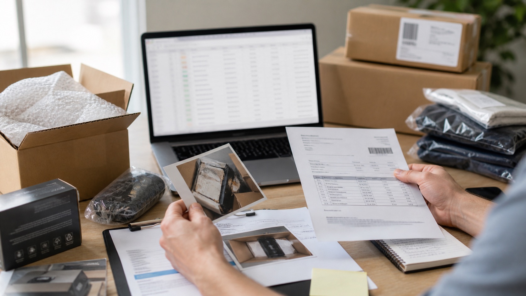 Operator assembling reimbursement claim evidence from reports and returns