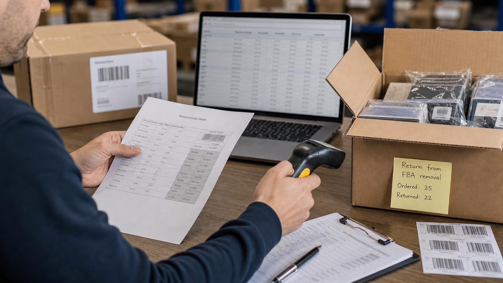 Operator reconciling returned units against removal order paperwork